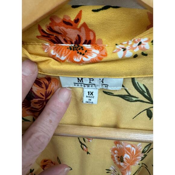 MPH Collection Yellow Floral Shirt Dress Elastic Waist Plus 1X - Picture 2 of 7